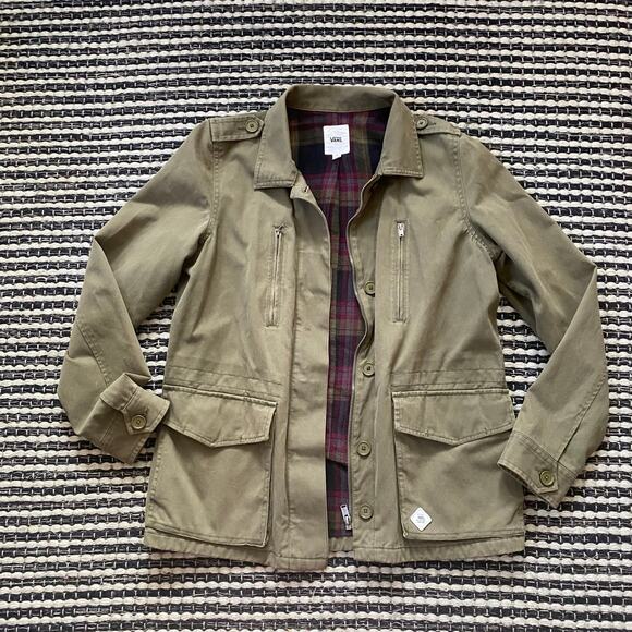 🌿Vans Womens Green Plaid Lined Utility Button Zip Pocket Jacket M - Picture 2 of 9